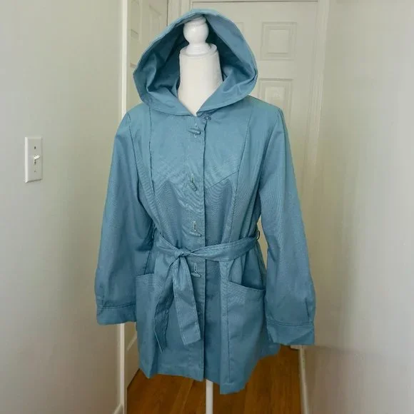 💜 VINTAGE Light Blue Hooded Long Sleeve Jacket/Coat - Picture 2 of 15